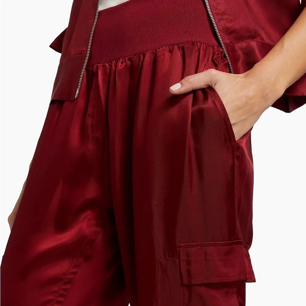 cinq a sept Burgundy Satin Cargo Jogger Pants - Picture 3 of 6